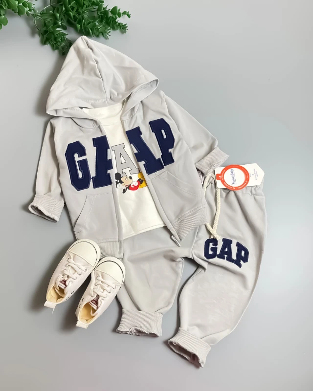 Miniapple Hırkalı Gapp Miki Nakışlı Badili 3’lü Bebek Takımı