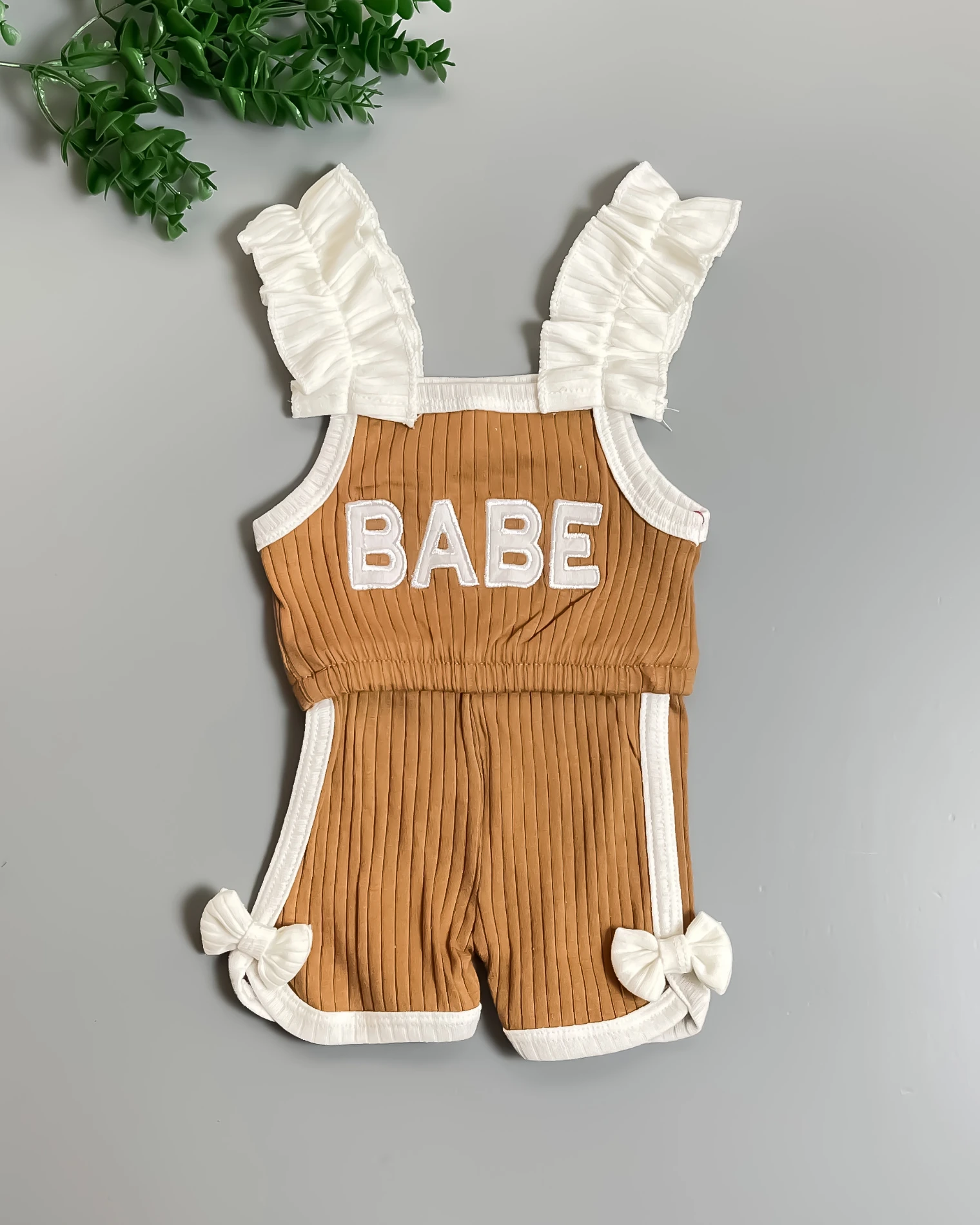 Miniapple Yazlık Babe Nakışlı Kolları Fırfırlı 2’li Bebek Takımı
