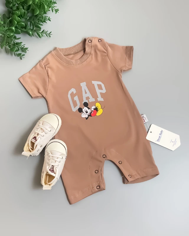 Miniapple Yazlık Gapp Miki Baskılı Alttan ve Omuzdan Çıtçıtlı Bebek Tulumu