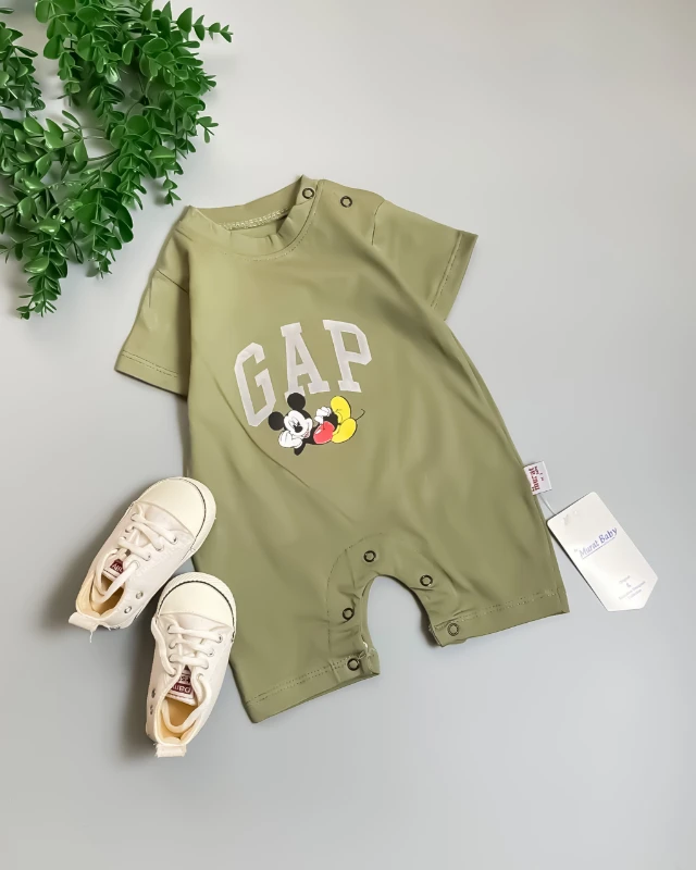 Miniapple Yazlık Gapp Miki Baskılı Alttan ve Omuzdan Çıtçıtlı Bebek Tulumu