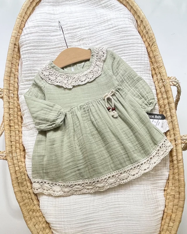 Miniapple Yakası ve Eteği Dantelli Bebek Elbisesi