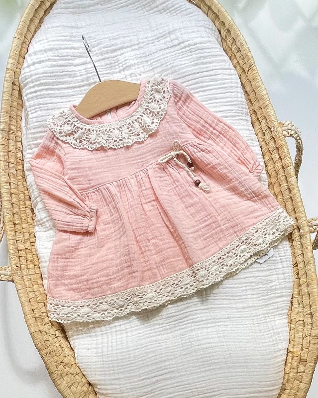 Miniapple Yakası ve Eteği Dantelli Bebek Elbisesi - SOMON
