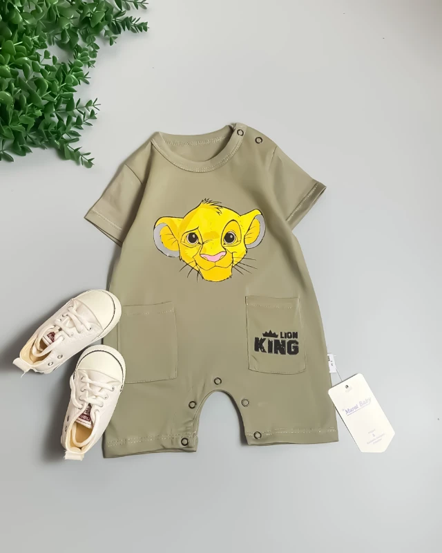 Miniapple Yazlık Lion King Aslan Baskılı Çift Cepli Bebek Tulumu