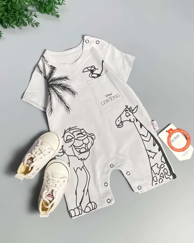 Miniapple Yazlık Palmiye Aslan ve Zürafa Baskılı Çıtçıtlı Bebek Tulumu