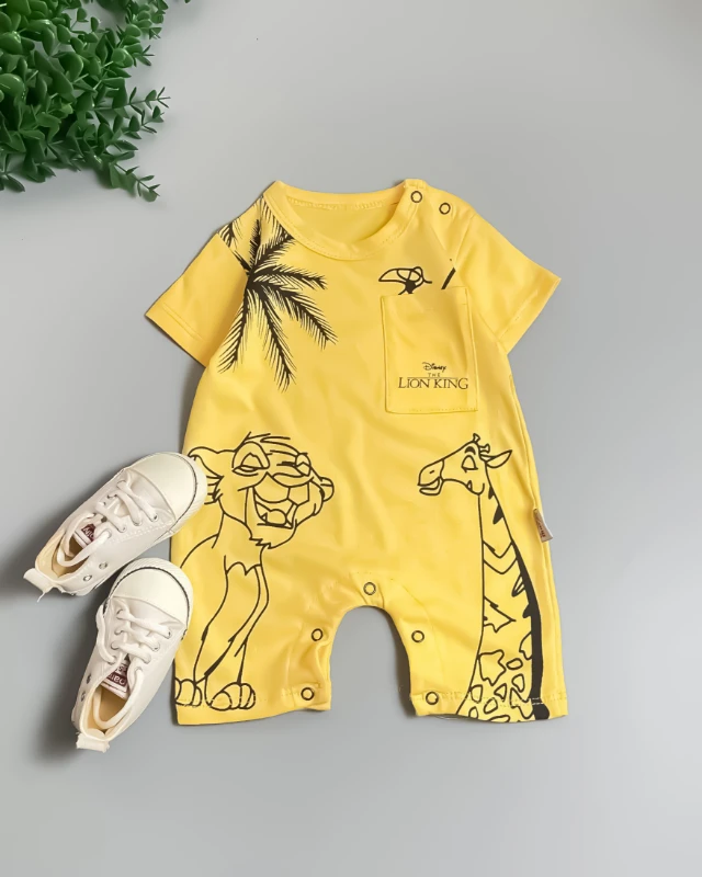 Miniapple Yazlık Palmiye Aslan ve Zürafa Baskılı Çıtçıtlı Bebek Tulumu - SARI
