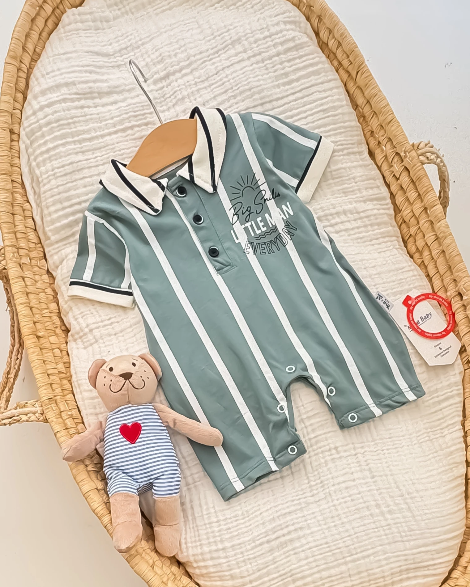Miniapple Yazlık Everyday Beyaz Çizgili Bebek Tulumu