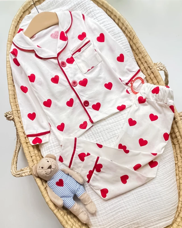 Miniapple Büyük Yaş Kalp Baskılı 2’li Çocuk Pijama Takımı