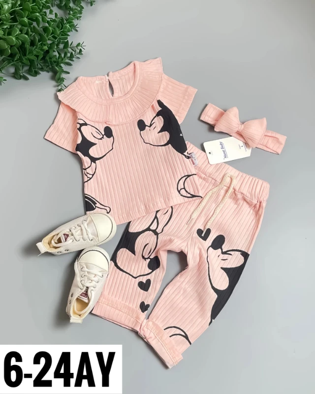 Miniapple Yazlık Sevgili Mini ve Miki Baskılı Fitilli Kumaş 2’li Bebek Takımı - SOMON