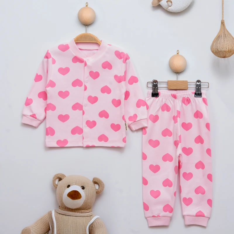 Babycan Kalpler Baskılı Çıtçıtlı 2’li Bebek Pijama Takım