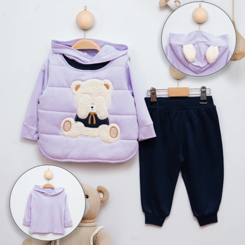 Ayza Kids Şişme Yelekli Ayıcık Nakışlı Badili 3’lü Bebek Takım
