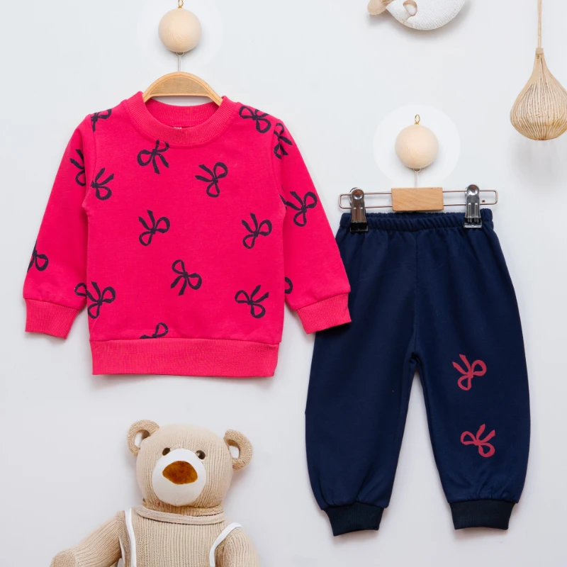 Mini Bunny Fiyonklar Baskılı 2’li Bebek Takım