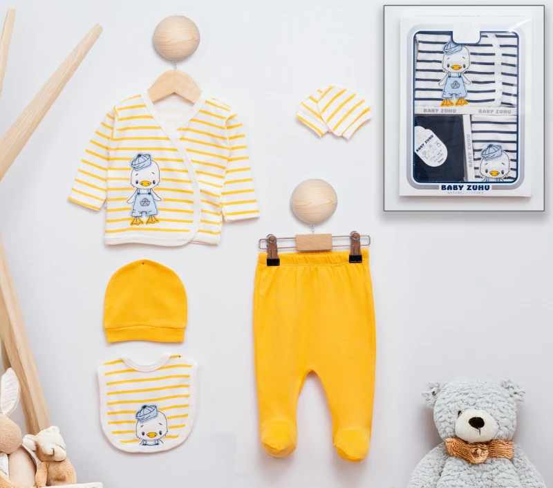 Baby Zuhu Ördek Nakışlı 5 Parça Hastane Çıkışı Seti