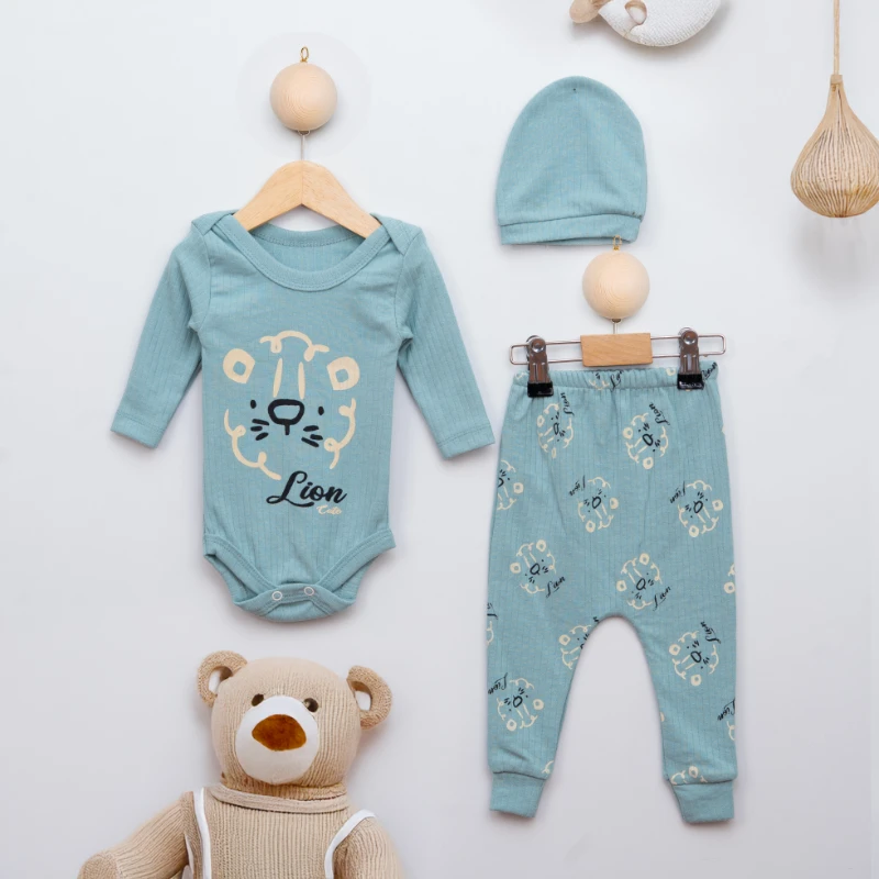Kaan Baby Aslan Baskılı Şapkalı 3’lü Bebek Takım