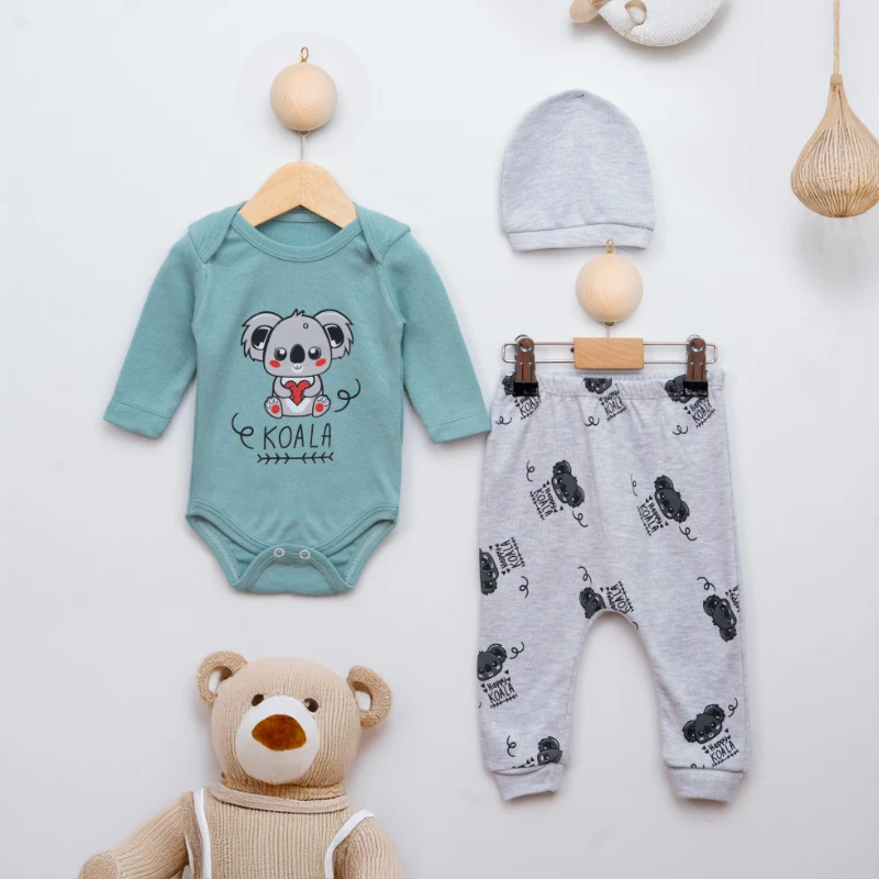 Kaan Baby Koala Baskılı Şapkalı 3’lü Bebek Takım