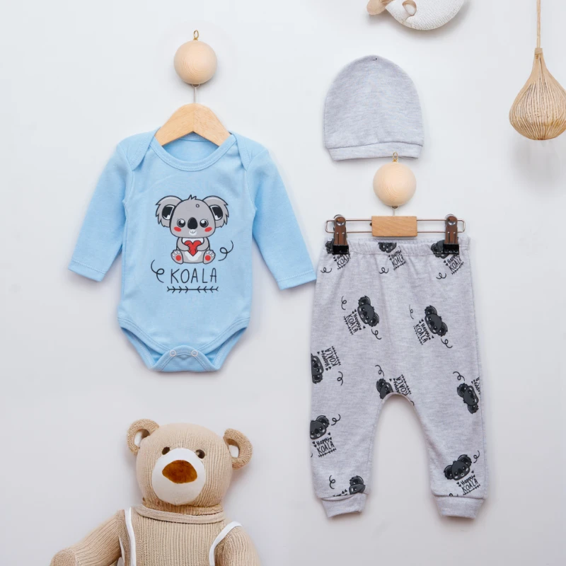 Kaan Baby Koala Baskılı Şapkalı 3’lü Bebek Takım