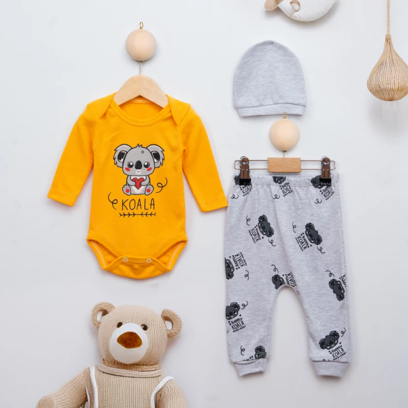 Kaan Baby Koala Baskılı Şapkalı 3’lü Bebek Takım
