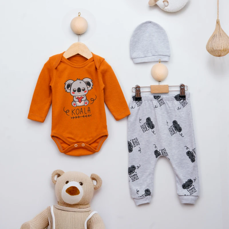 Kaan Baby Koala Baskılı Şapkalı 3’lü Bebek Takım