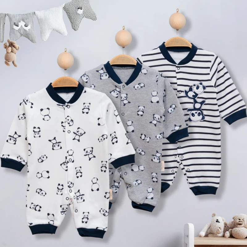 Necix Panda Nakışlı 3’lü Bebek Tulum Set