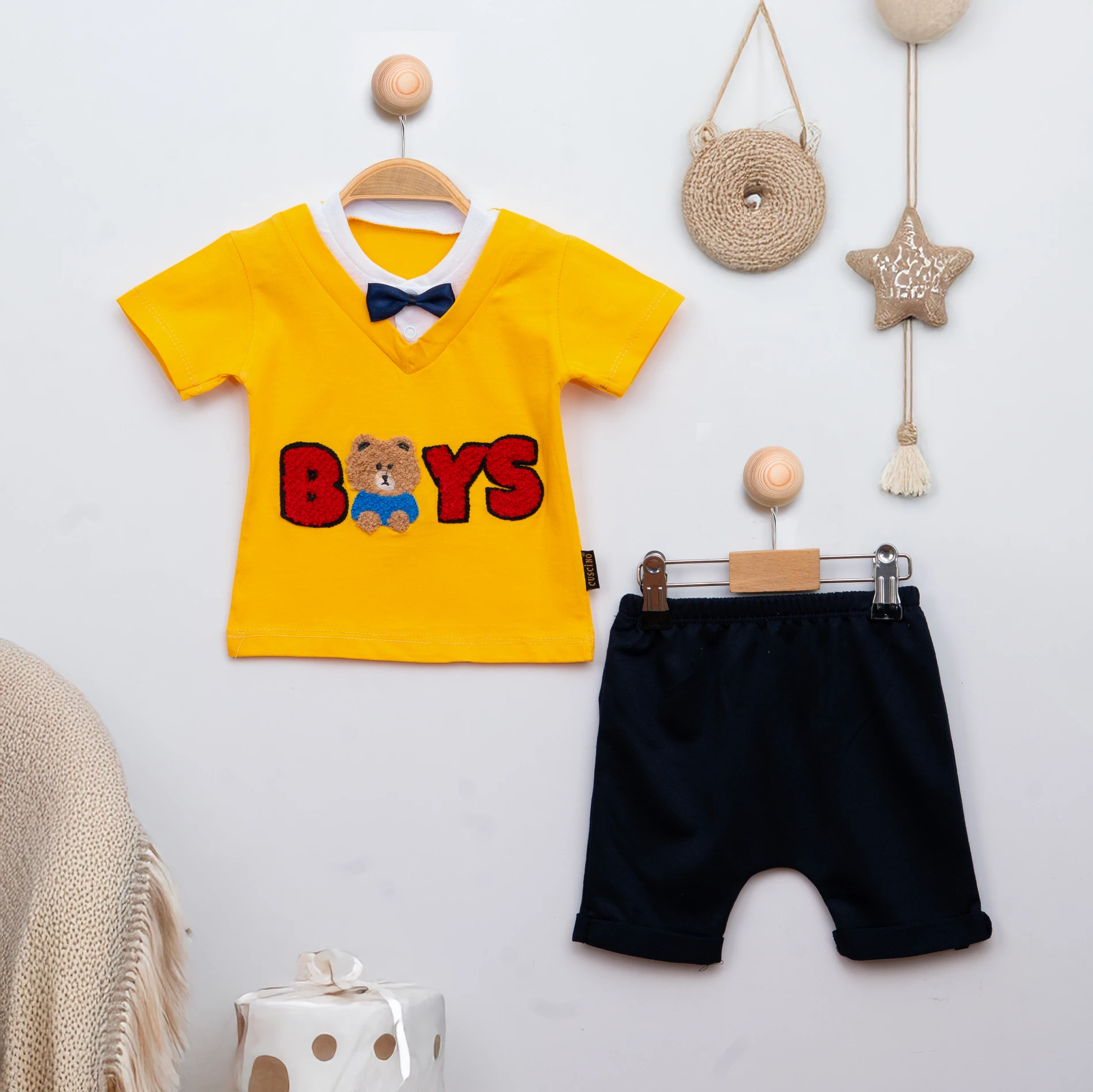 Cuscino Yazlık Papyonlu Boys Nakışlı 2’li Bebek Takım