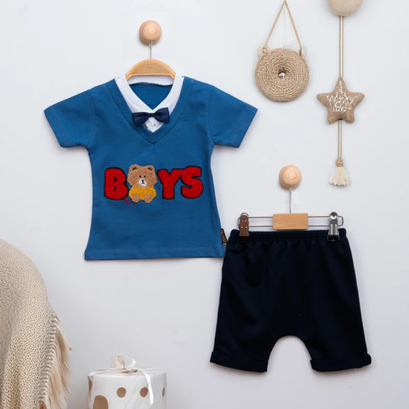 Cuscino Yazlık Papyonlu Boys Nakışlı 2’li Bebek Takım