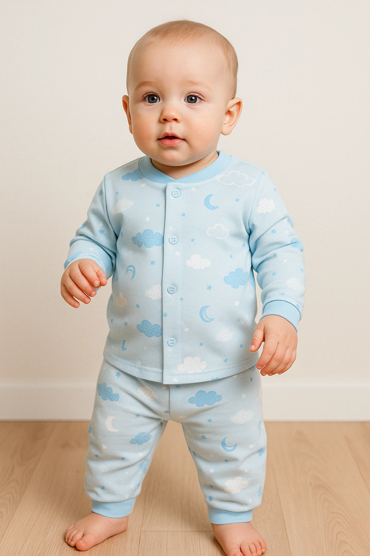 Babycan Bulut Baskılı Çıtçıtlı 2’li Bebek Pijama Takım