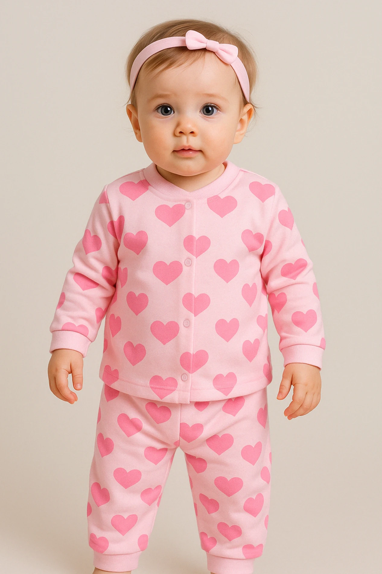 Babycan Kalpler Baskılı Çıtçıtlı 2’li Bebek Pijama Takım