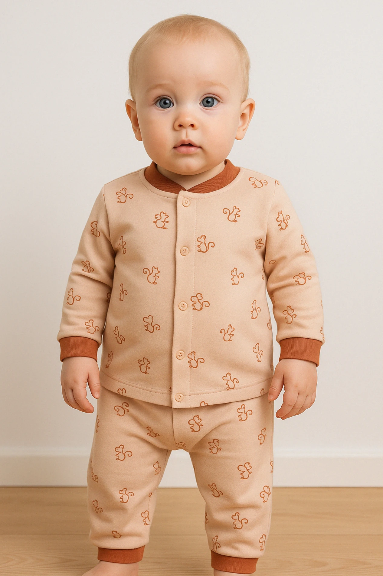 Babycan Sincap Baskılı Çıtçıtlı 2’li Bebek Pijama Takım - Açık Kahve