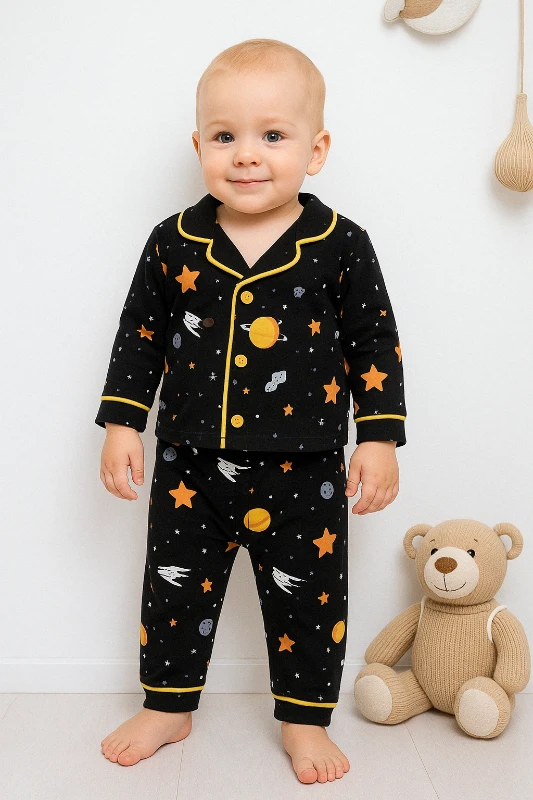 Minilove Uzay Baskılı 2’li Bebek Pijama Takım - Siyah