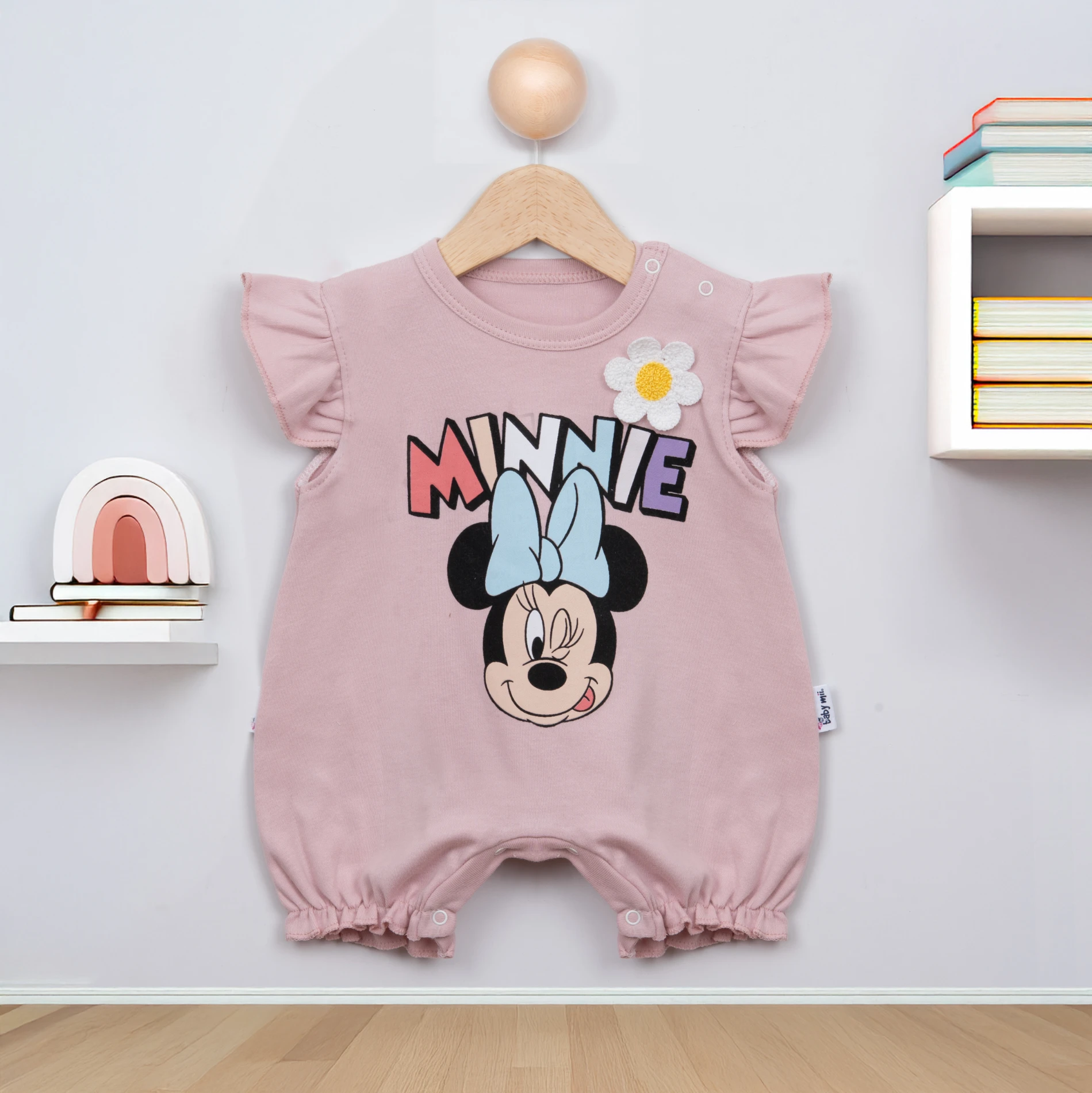 Babymii Yazlık Minie Baskılı Karpuz Kol Bebek Tulum - Gül Kurusu