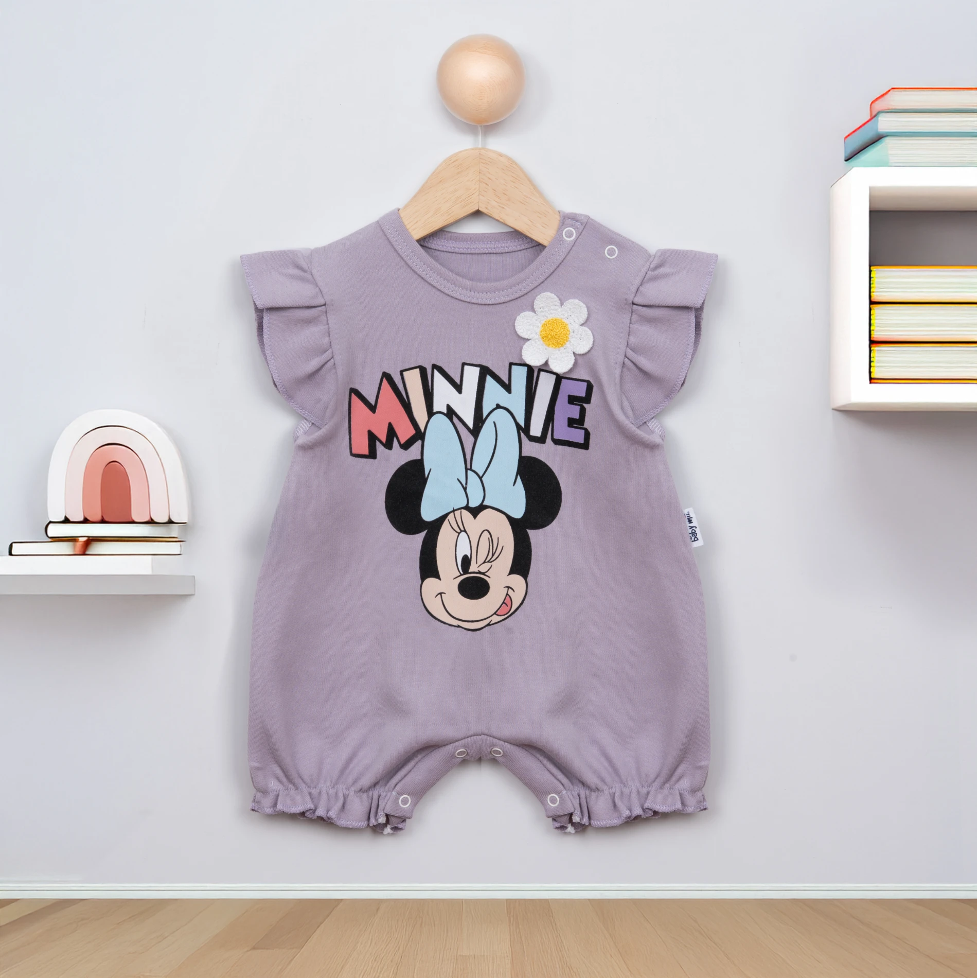 Babymii Yazlık Minie Baskılı Karpuz Kol Bebek Tulum - Lila