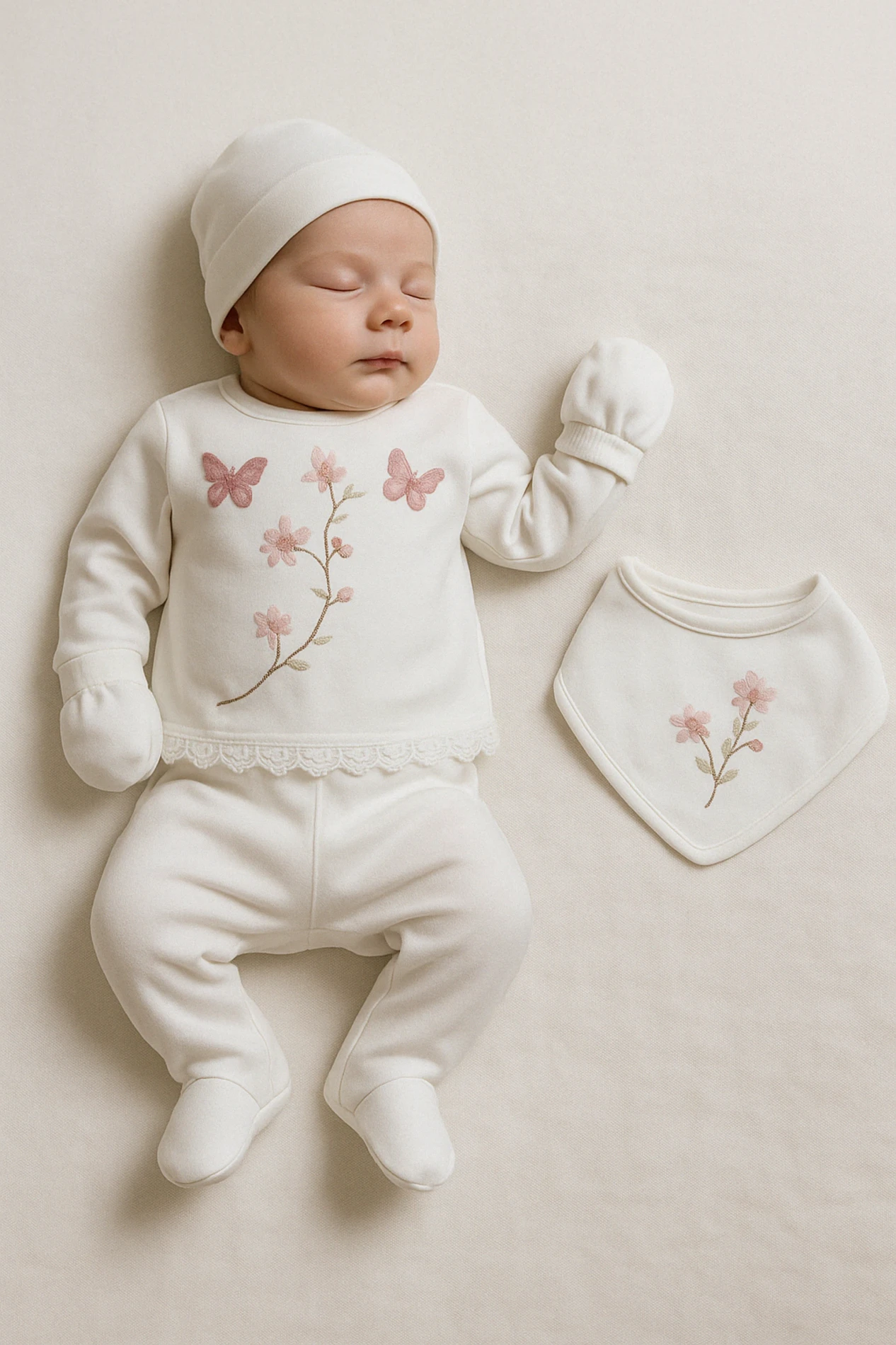 Baby Zuhu Kelebek Nakışlı 5 Parça Hastane Çıkışı Seti