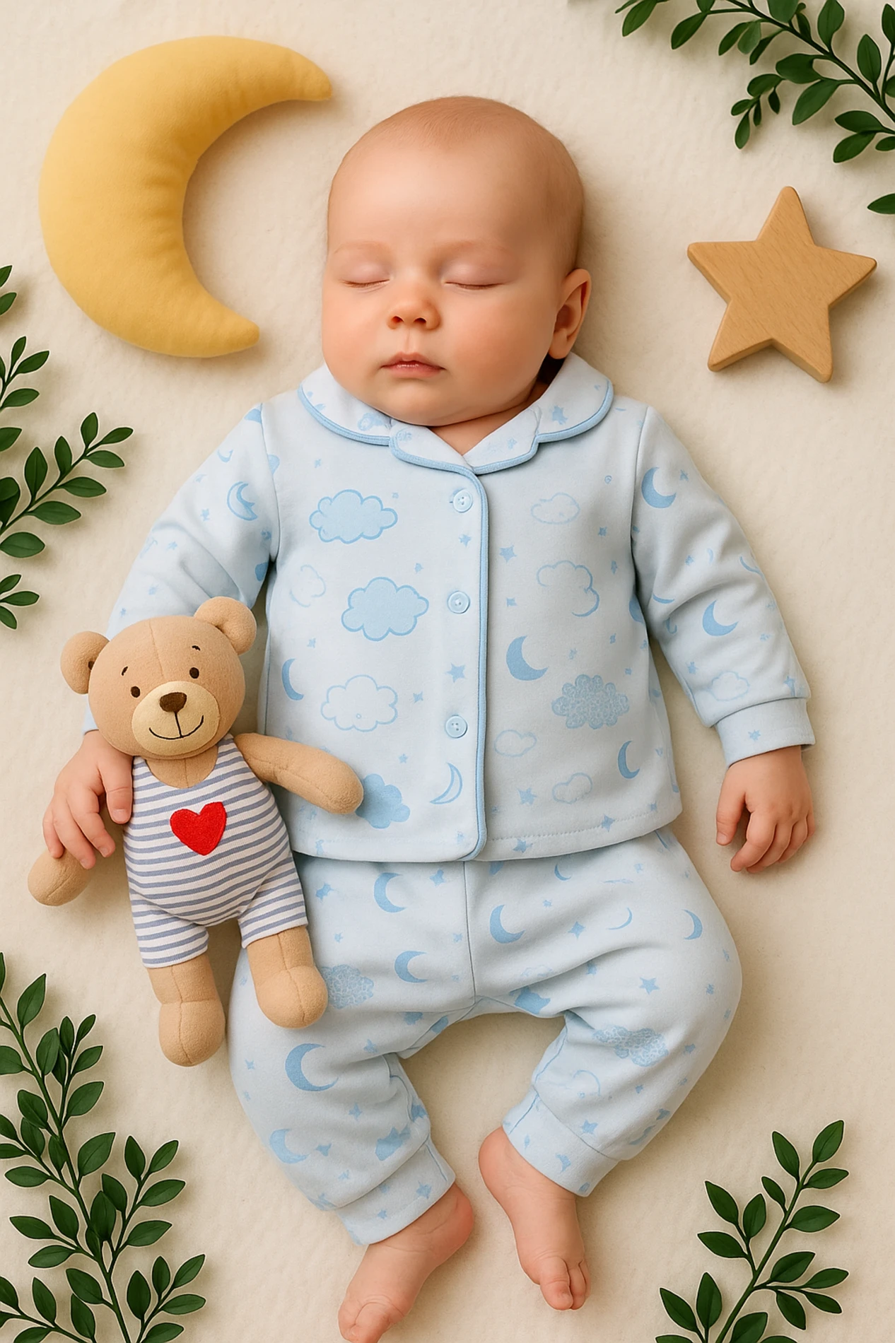Babycan Bulut Baskılı Lüx Bebek Pijama Takım