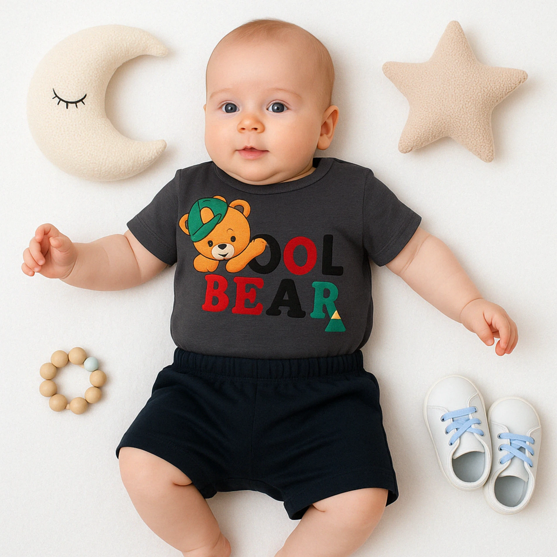Cuscino Yazlık Cool Bear Baskılı 2’li Bebek Takım