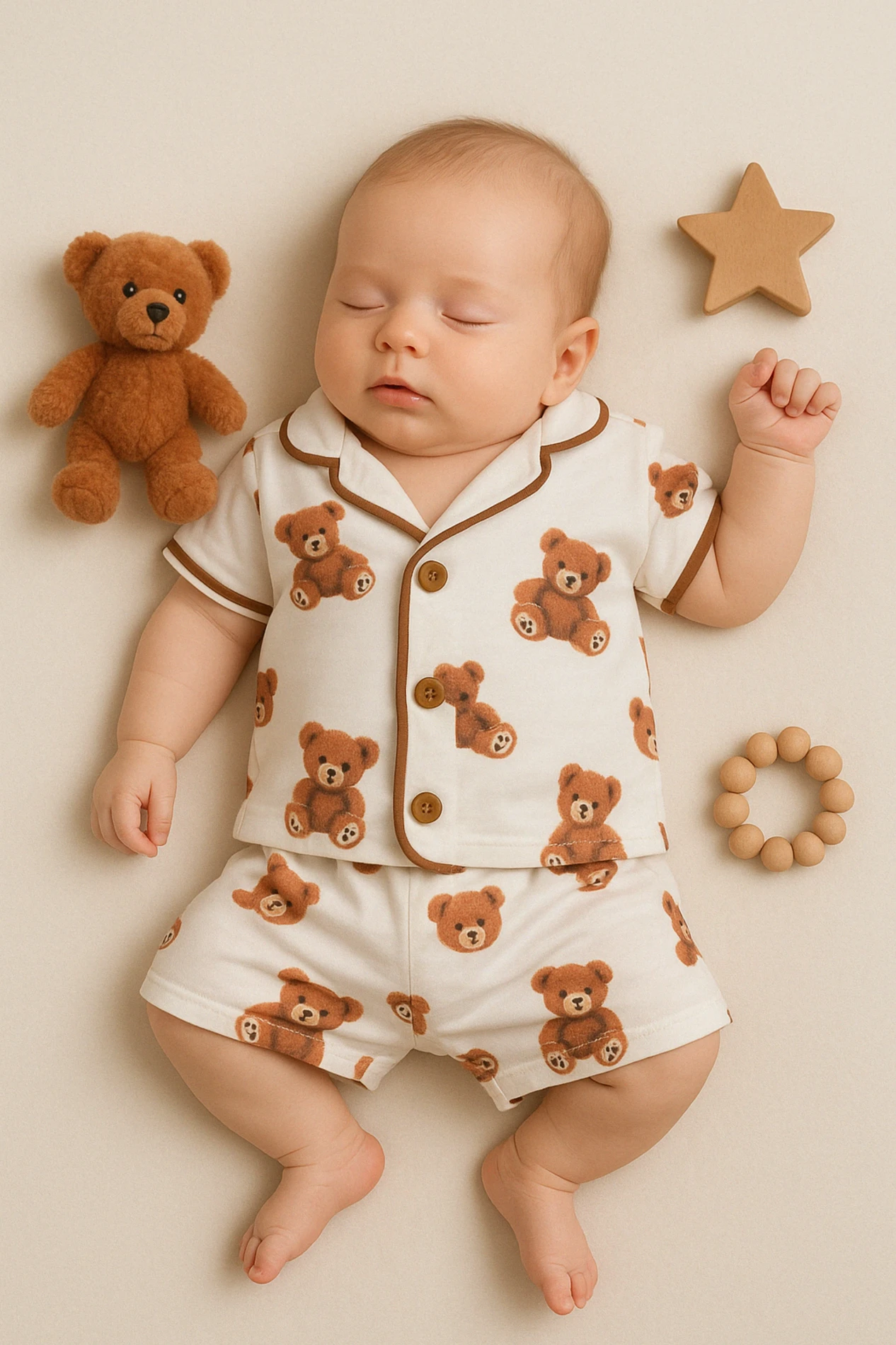 Dolaş Kids Yazlık Sevimli Ayıcıklar Baskılı 2’li Bebek Pijama Takım