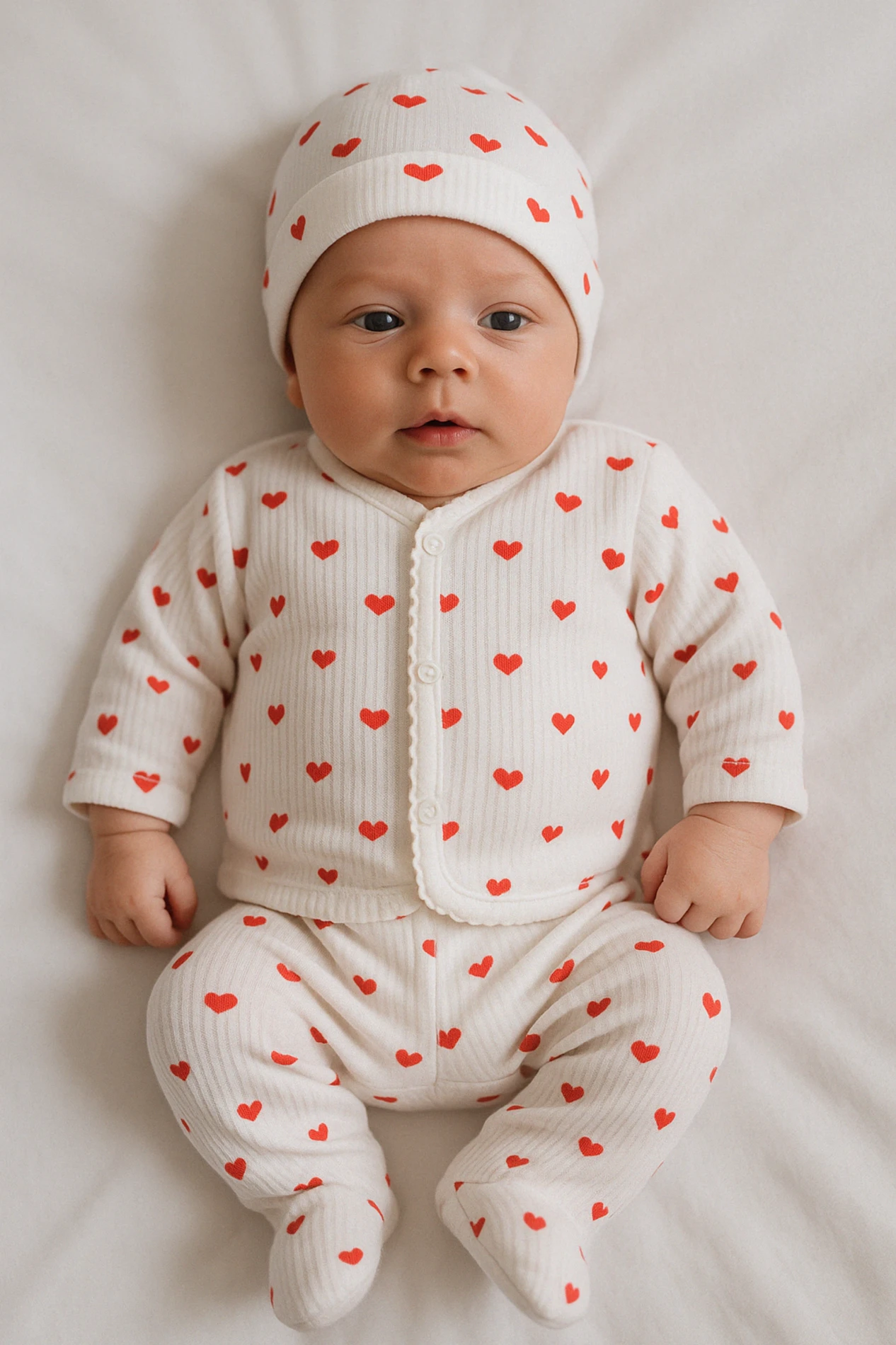 Gonca Baby Minik Kalpler Baskılı Şapkalı 3’lü Bebek Zıbın Takım