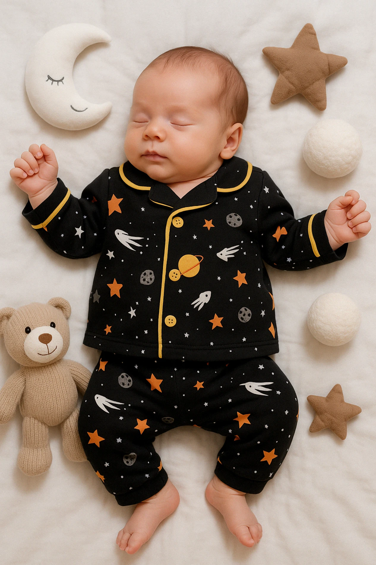 Minilove Uzay Baskılı 2’li Bebek Pijama Takım - Siyah