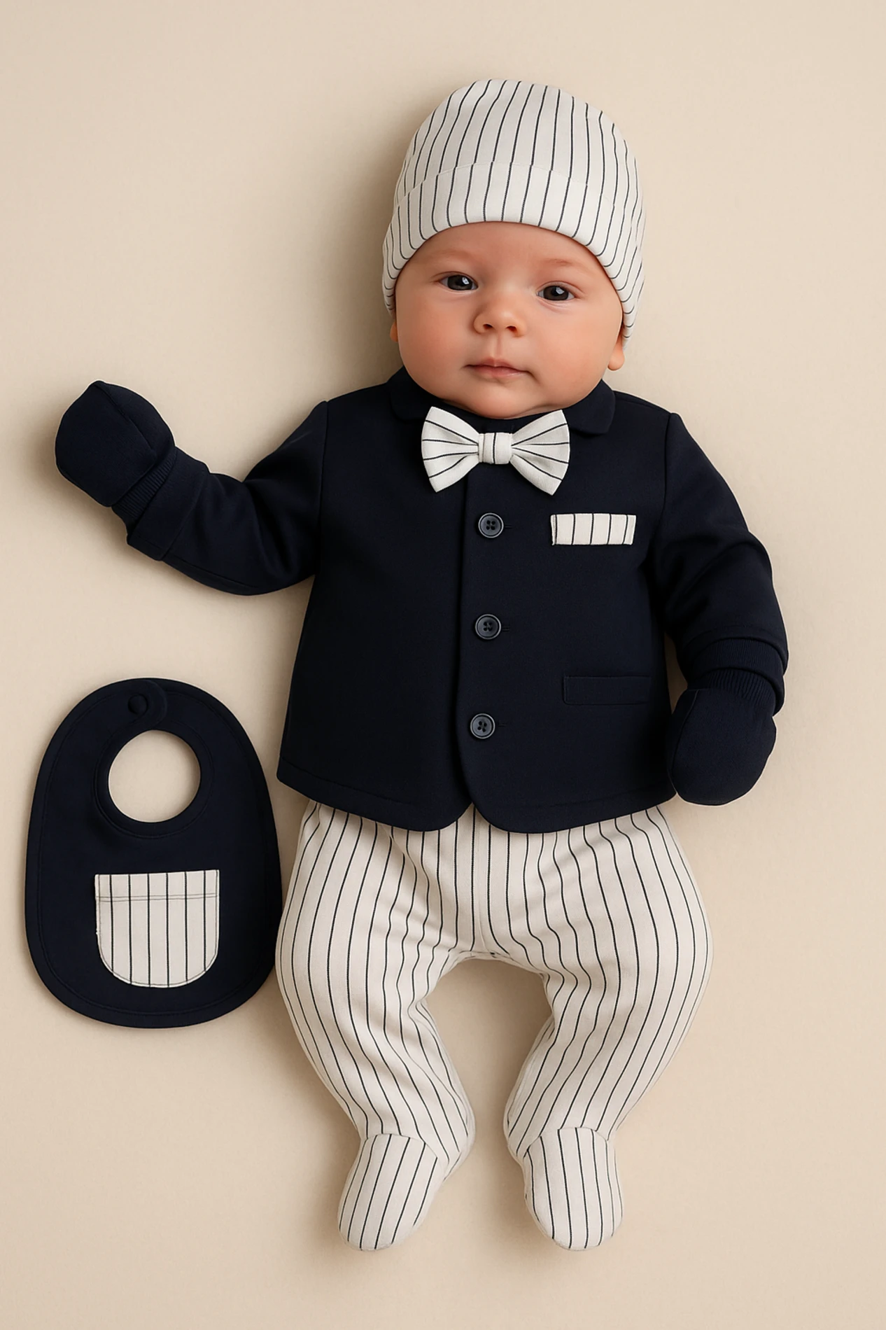 Baby Zuhu Çizgili Papyonlu 5’li Bebek Set