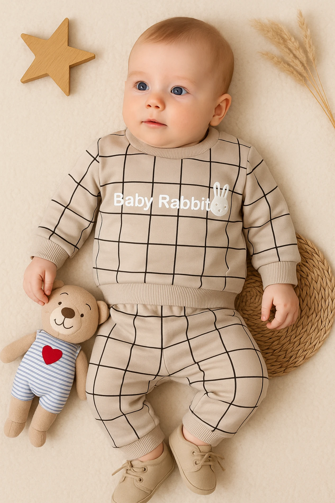 Chocukcha Kareli Baby Rabbit Baskılı 2’li Bebek Takım