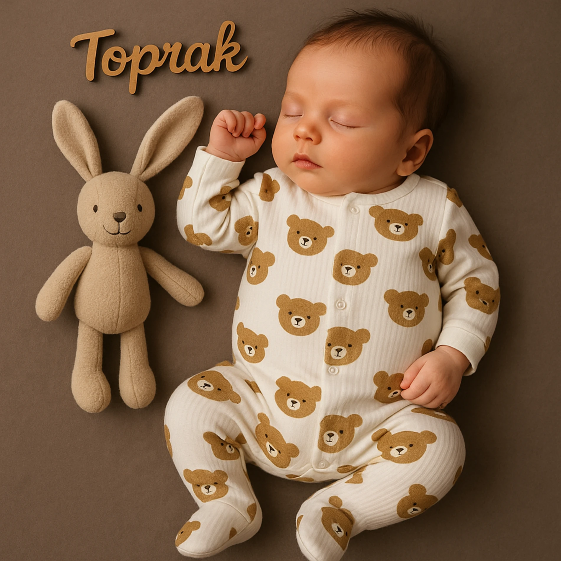 Chocukcha Sevimli Ayıcıklar Baskılı Raporlu Kendinden Patikli Bebek Tulum - Ekru