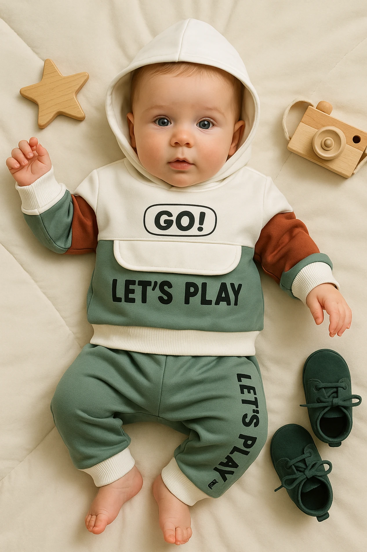 Ecra Lets Go Play Kapüşonlu Önden Cepli 2’li Bebek Takım