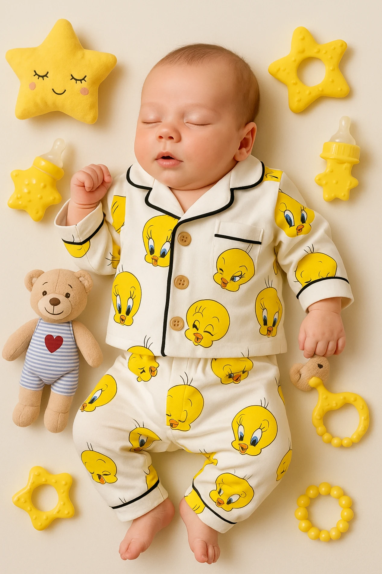 Minilove Tiviti Desenli 2’li Bebek Pijama Takım - Beyaz