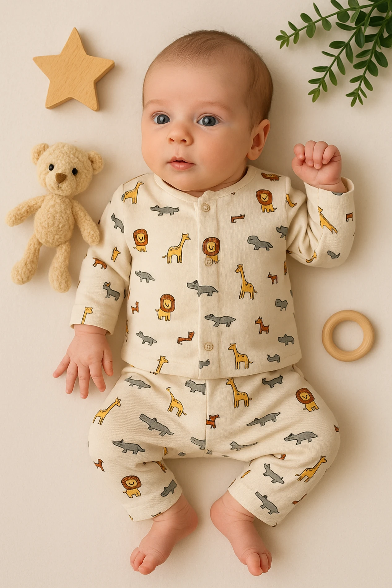 Nayinom Safari Baskılı Raporlu Kumaş 2’li Bebek Pijama Takım