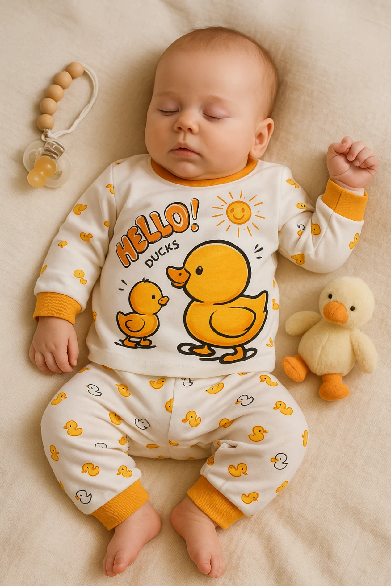 Süpermini Sevimli Ördekler Baskılı 2’li Bebek Pijama Takımı