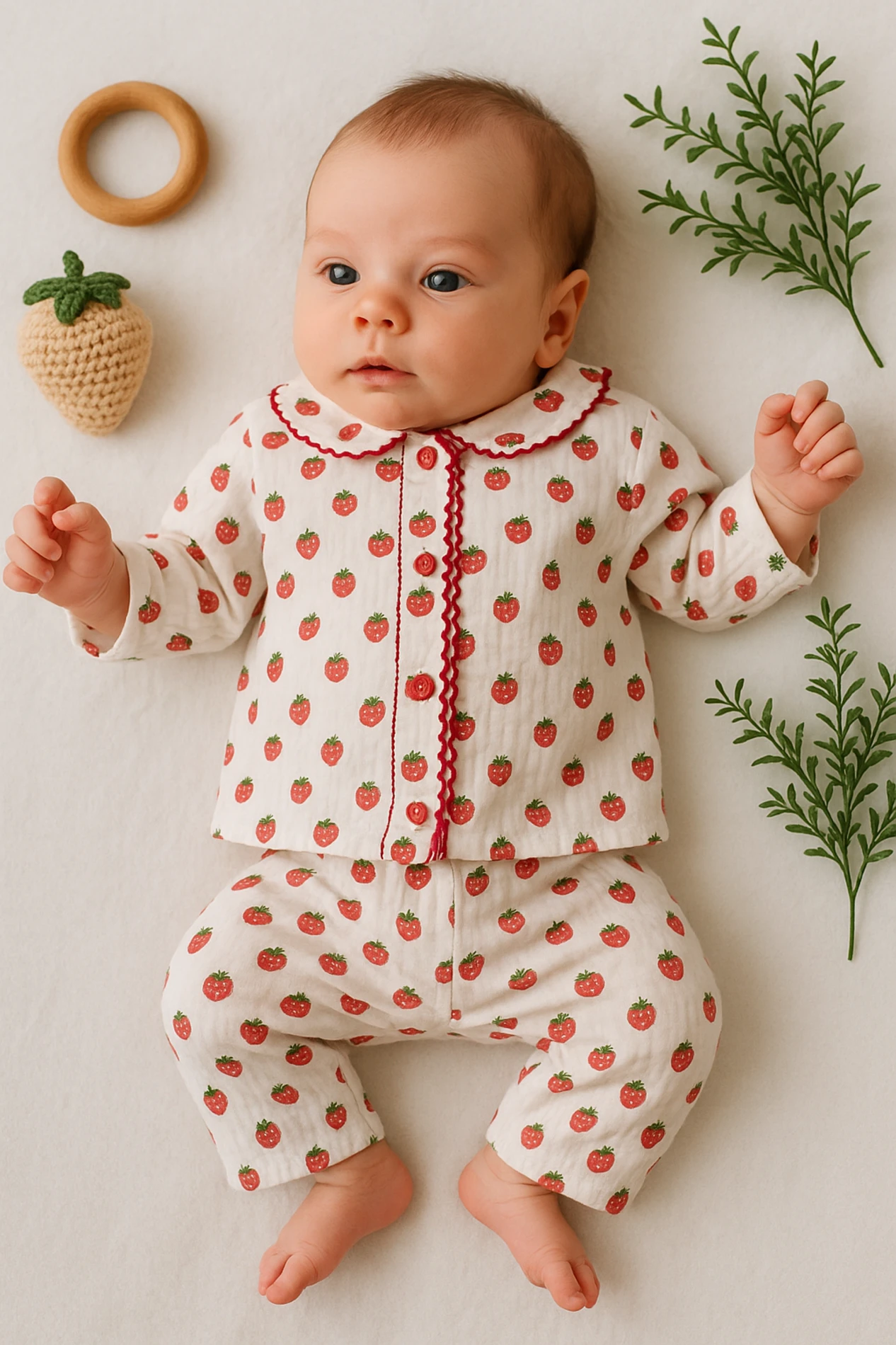 Zem Baby Çilek Baskılı Yakalı 2’li Bebek Pijama Takımı