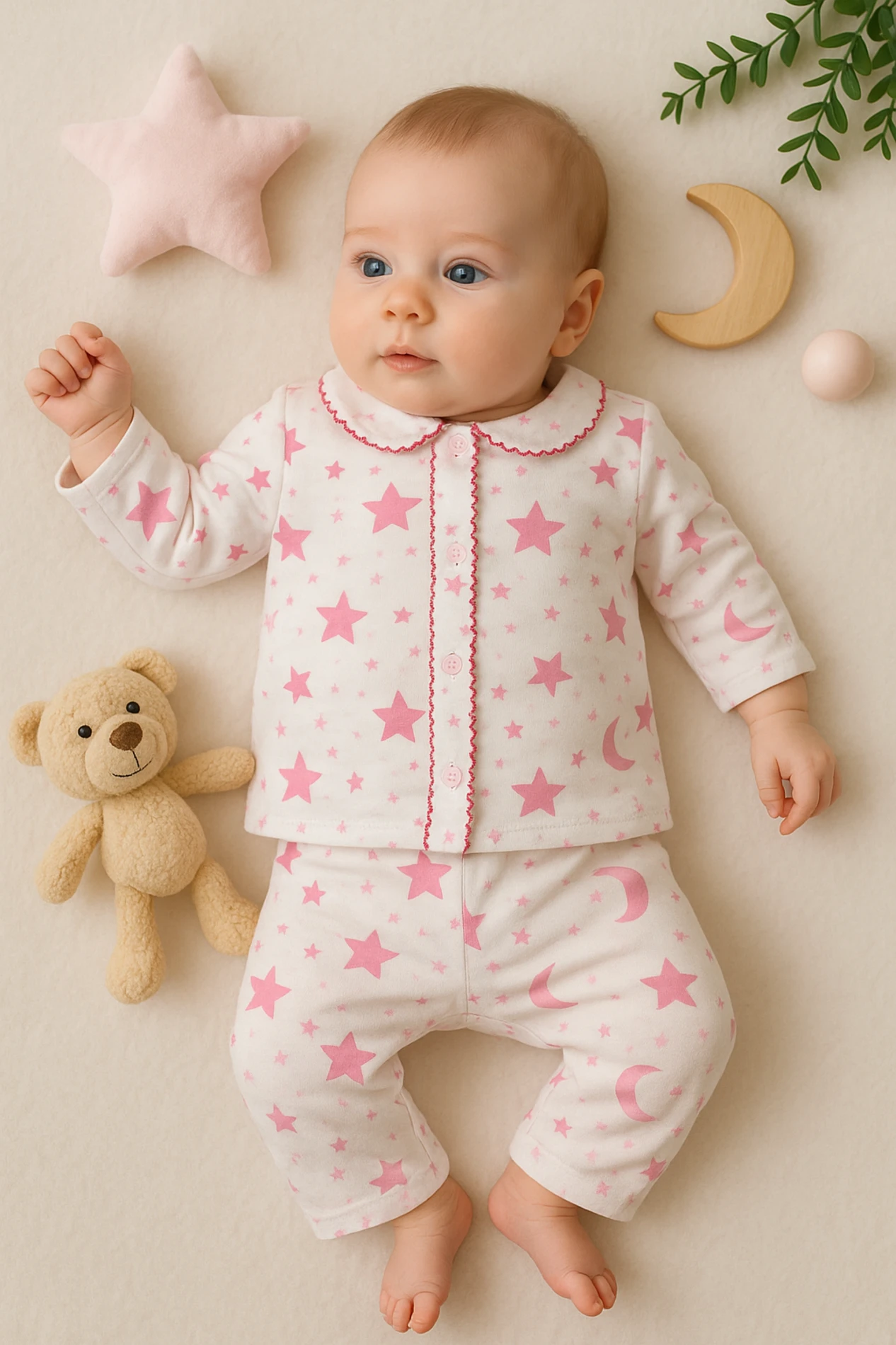 Zem Baby Yeni Yıldız Desenli Raporlu Kumaş 2’li Bebek Pijama Takım
