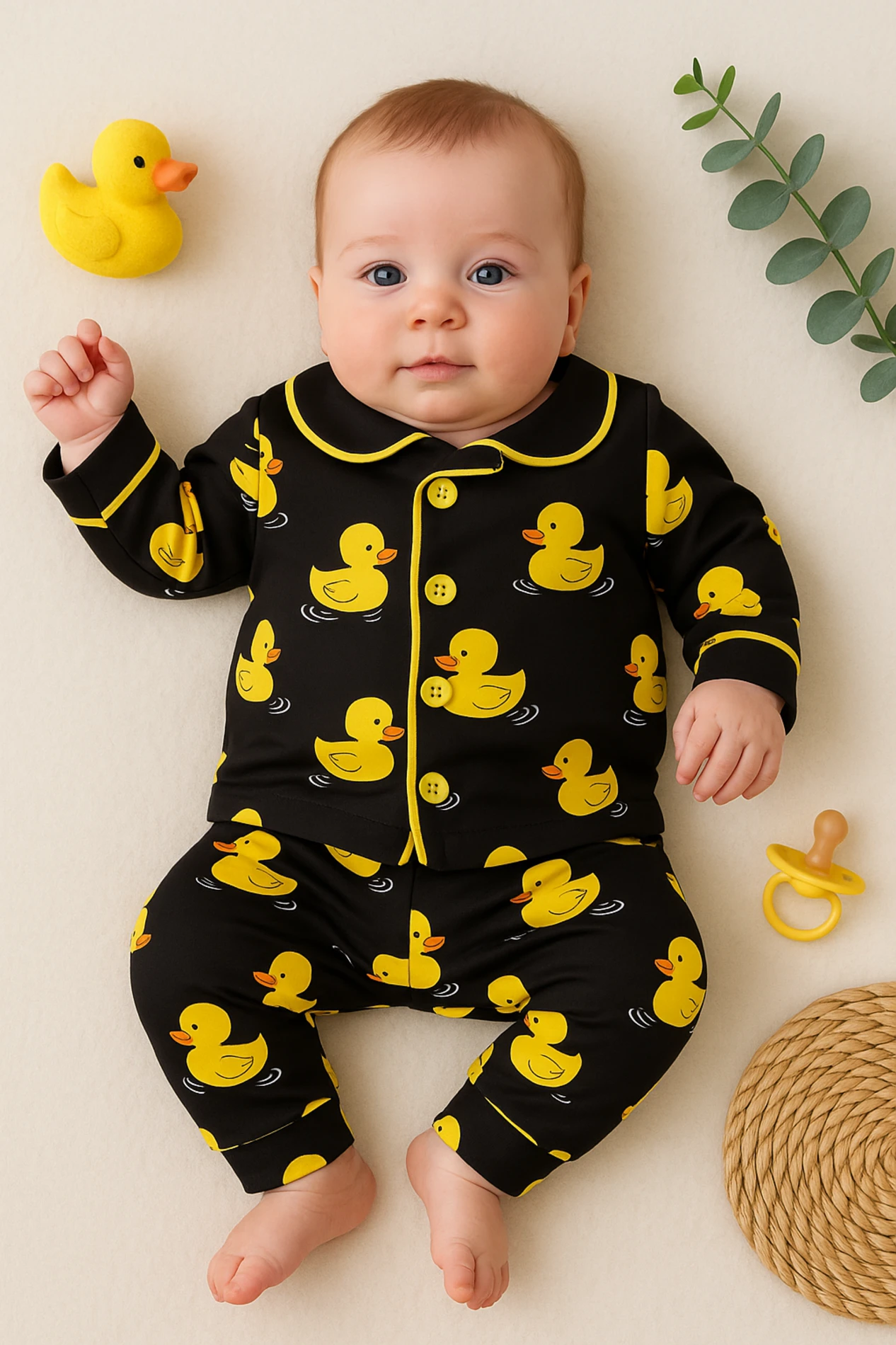 Ördekler Baskılı 2’li Bebek Pijama Takım - Siyah