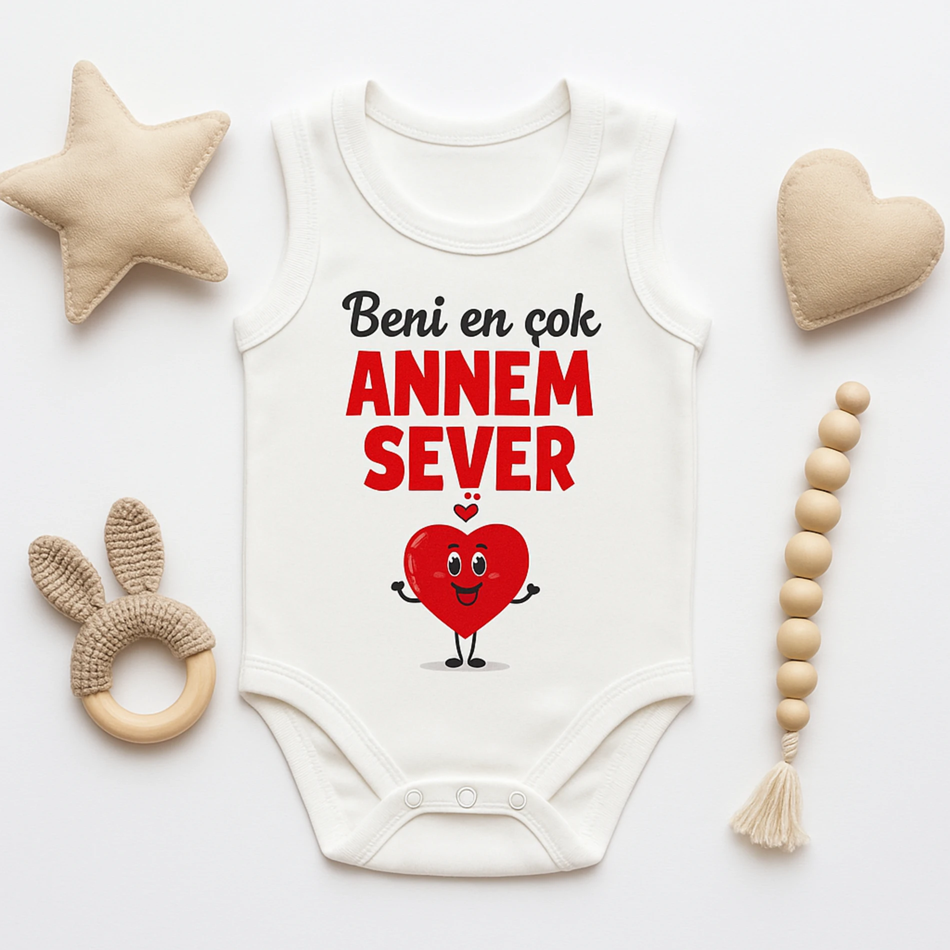 Yumiyum Annem Babam Halam Teyzem Sever Baskılı Çıtçıtlı Bebek Badi