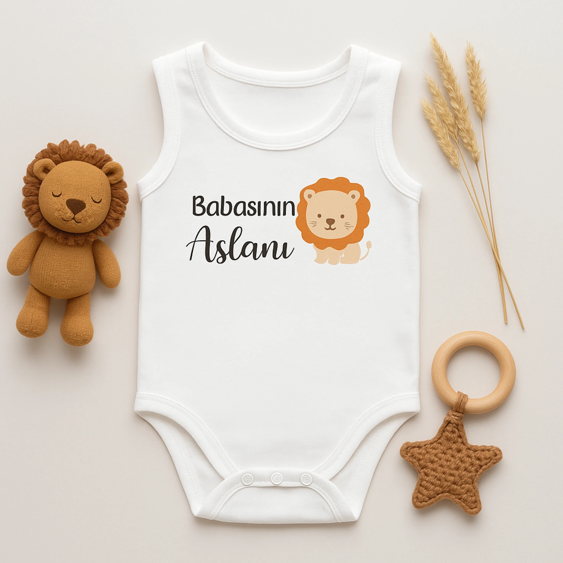 Yumiyum Babasının Aslanı Annesinin Balı Baskılı Çıtçıtlı Bebek Badi