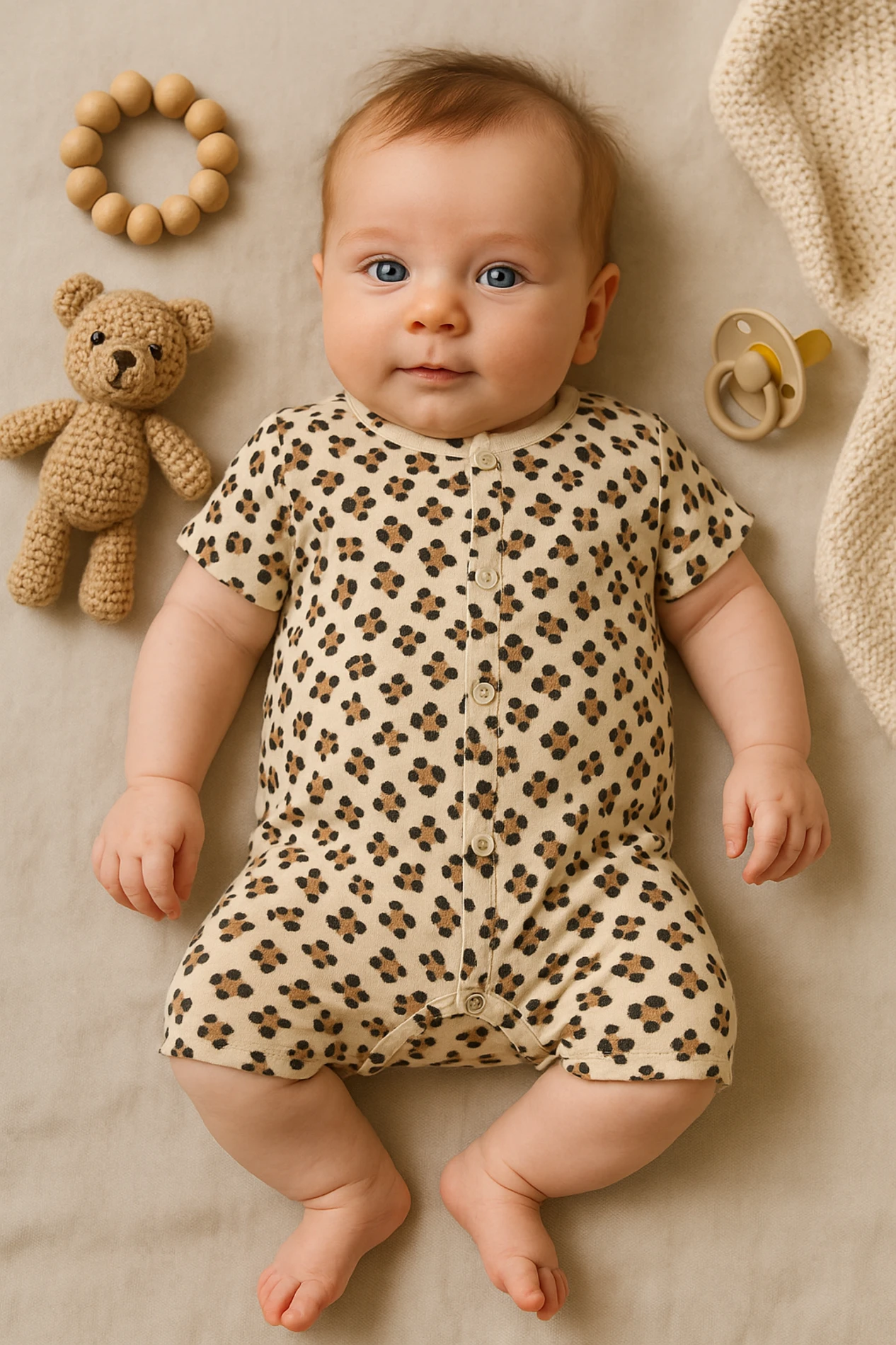 Minilove Yazlık Leopar Desenli Bebek Tulum