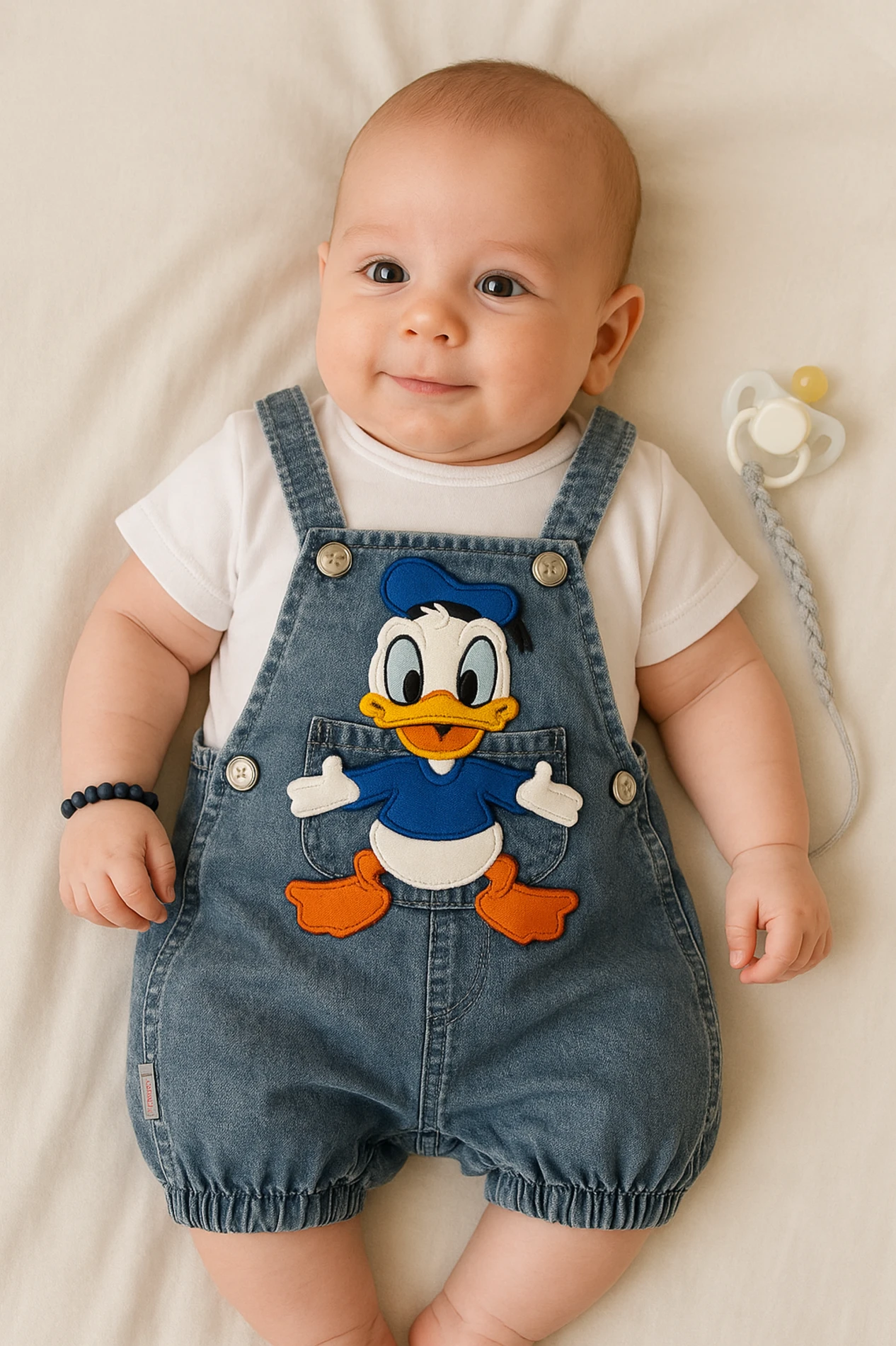Baby İcon Yazlık Ördek Aksesuarlı Badili Kot Salopet Bebek Tulumu 